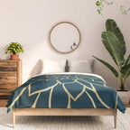 Festive, Floral Prints, Line Art, Dark Teal and Gold Comforter Gallery Image 3