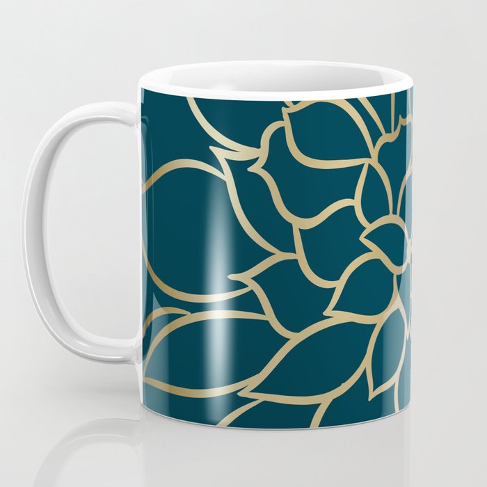 Festive, Floral Prints, Line Art, Dark Teal and Gold Coffee Mug Gallery Image 3