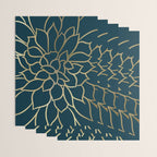 Festive, Floral Prints, Line Art, Dark Teal and Gold Wrapping Paper Gallery Image 3