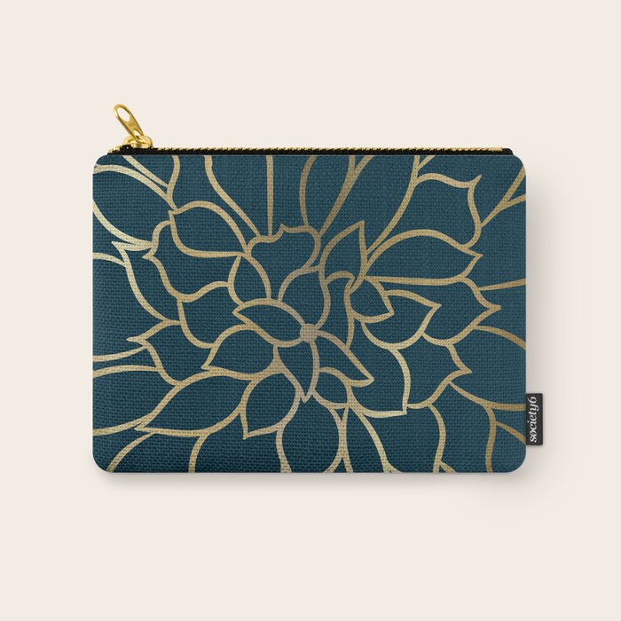 Festive, Floral Prints, Line Art, Dark Teal and Gold Carry All Pouch Gallery Image 1