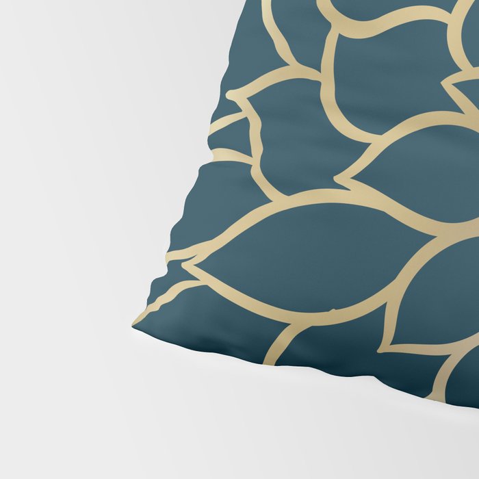 Festive, Floral Prints, Line Art, Dark Teal and Gold Pillow Sham Gallery Image 4