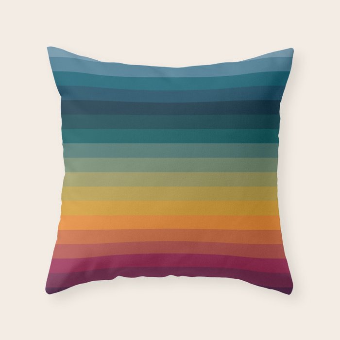Colorful Abstract Vintage 70s Style Retro Rainbow Summer Stripes Throw Pillow Gallery Image 1