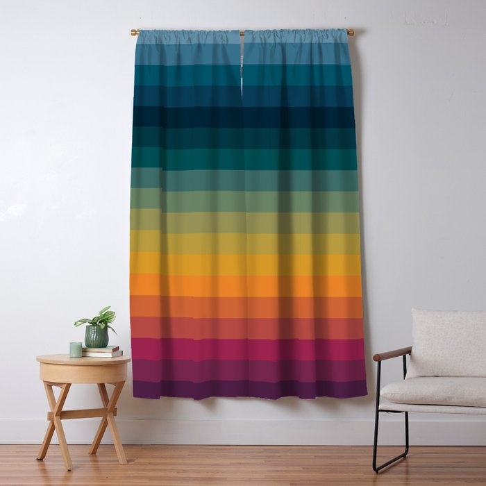 Colorful Abstract Vintage 70s Style Retro Rainbow Summer Stripes Window Curtain Gallery Image 5