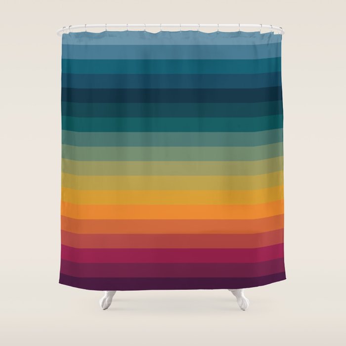 Colorful Abstract Vintage 70s Style Retro Rainbow Summer Stripes Shower Curtain Gallery Image 1