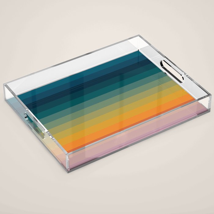 Colorful Abstract Vintage 70s Style Retro Rainbow Summer Stripes Acrylic Tray Gallery Image 1