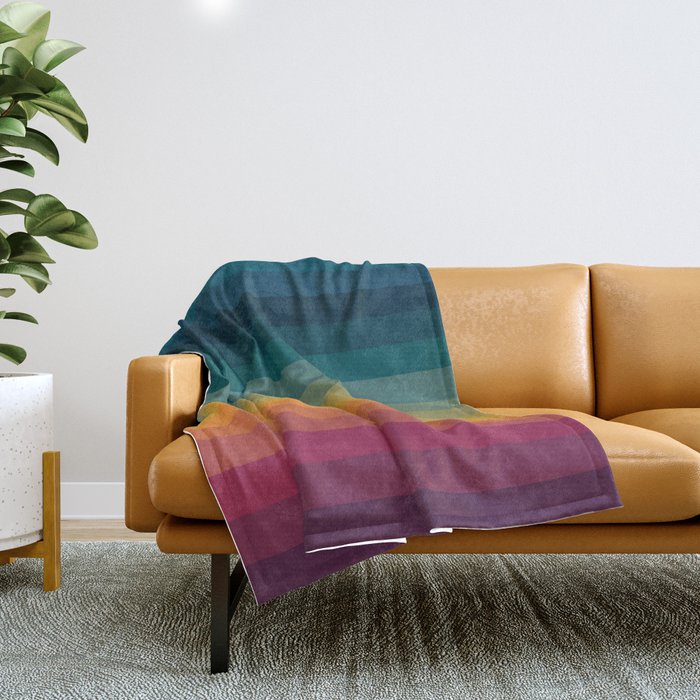 Colorful Abstract Vintage 70s Style Retro Rainbow Summer Stripes Throw Blanket