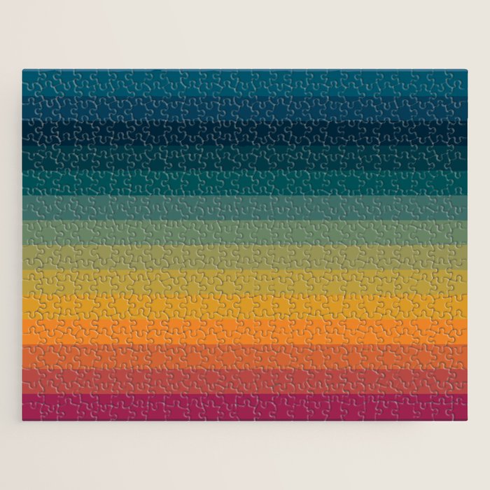 Colorful Abstract Vintage 70s Style Retro Rainbow Summer Stripes Jigsaw Puzzle Gallery Image 1