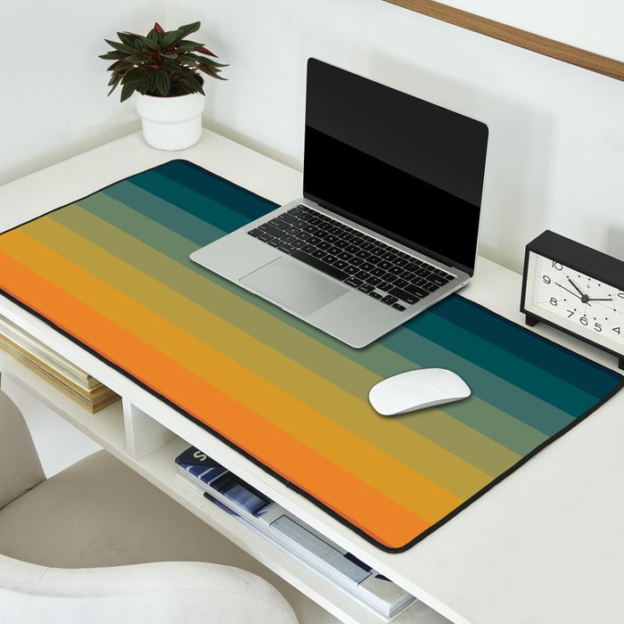 Colorful Abstract Vintage 70s Style Retro Rainbow Summer Stripes Desk Mat Gallery Image 2