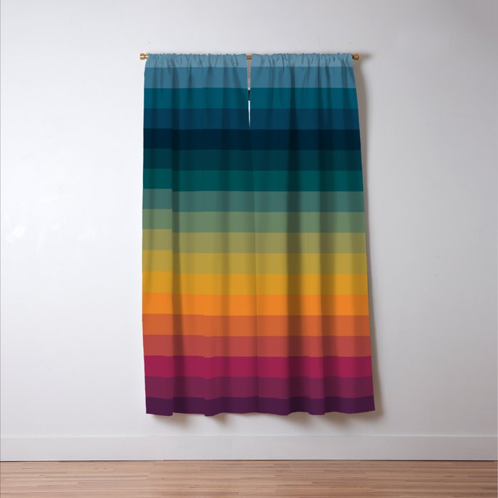 Colorful Abstract Vintage 70s Style Retro Rainbow Summer Stripes Window Curtain Gallery Image 3