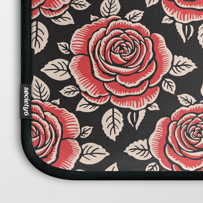Traditional vintage red rose flower art pattern Laptop Sleeve Gallery Image 3