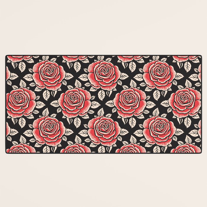 Traditional vintage red rose flower art pattern Desk Mat Gallery Image 3