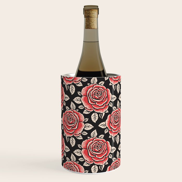 Traditional vintage red rose flower art pattern Wine Chiller Gallery Image 3
