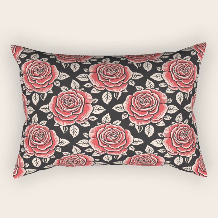 Traditional vintage red rose flower art pattern Rectangular Pillow Gallery Image 2