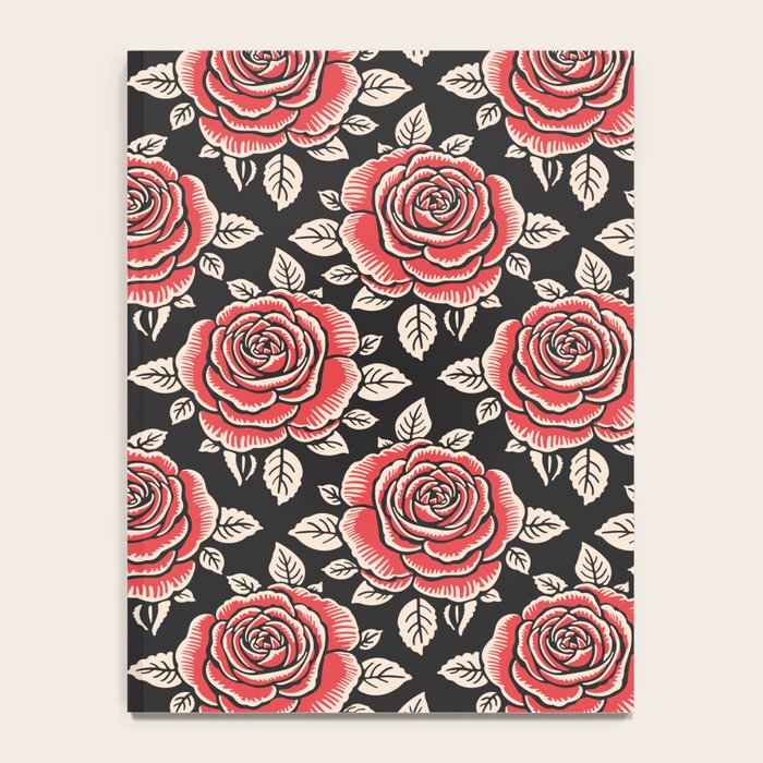 Traditional vintage red rose flower art pattern Notebook Gallery Image 4
