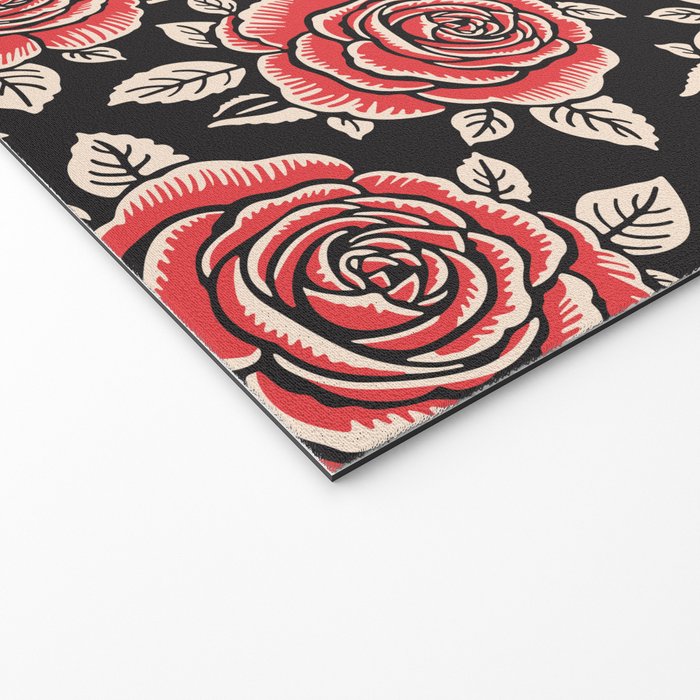Traditional vintage red rose flower art pattern Welcome Mat Gallery Image 2