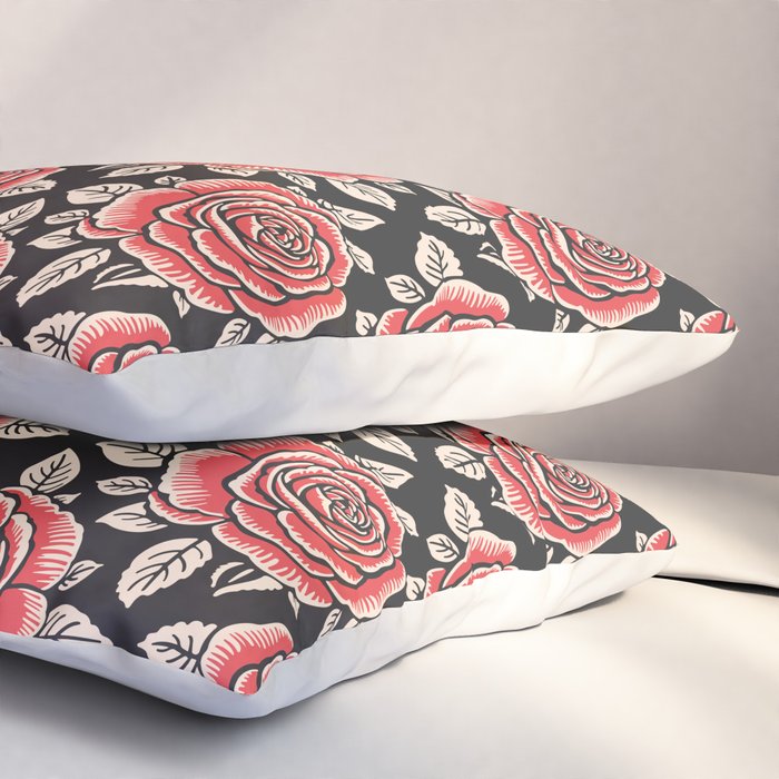 Traditional vintage red rose flower art pattern Pillow Sham Gallery Image 3