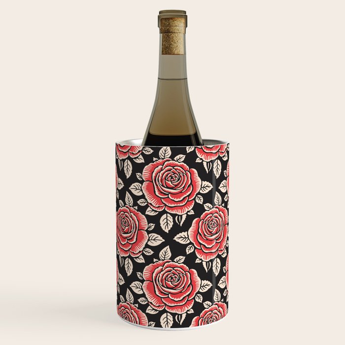 Traditional vintage red rose flower art pattern Wine Chiller Gallery Image 2