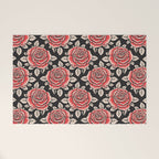 Traditional vintage red rose flower art pattern Welcome Mat Gallery Image 1