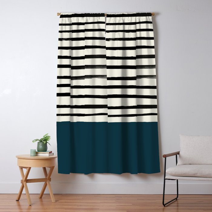 Dark Teal x Stripes Window Curtain