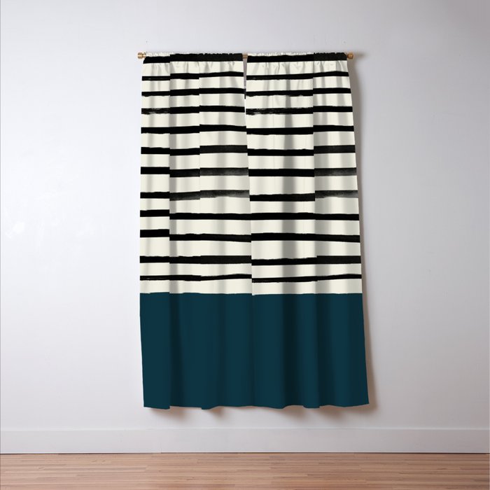 Dark Teal x Stripes Window Curtain Gallery Image 3
