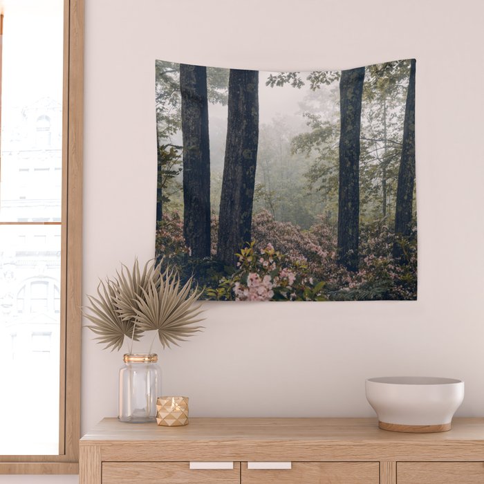 Forest Floral Foggy Wanderlust Adventure Wall Tapestry Gallery Image 2