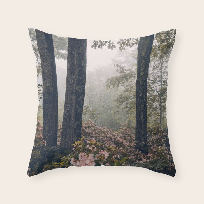 Forest Floral Foggy Wanderlust Adventure Throw Pillow Gallery Image 1