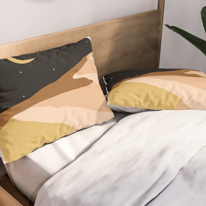 Desert Nights, Modern Bohemian Travel Sand Dunes, Eclectic Moon Stars Vintage Arc, Pastel Building Nature Landscape  Pillow Sham Gallery Image 2