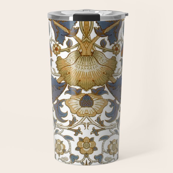 William Morris Vintage Lodden Blue Gold Travel Mug Gallery Image 1