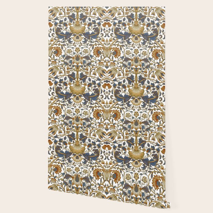 William Morris Vintage Lodden Blue Gold Wallpaper Gallery Image 2