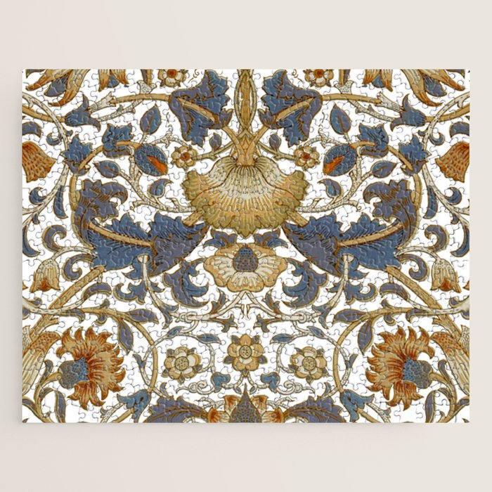 William Morris Vintage Lodden Blue Gold Jigsaw Puzzle Gallery Image 1