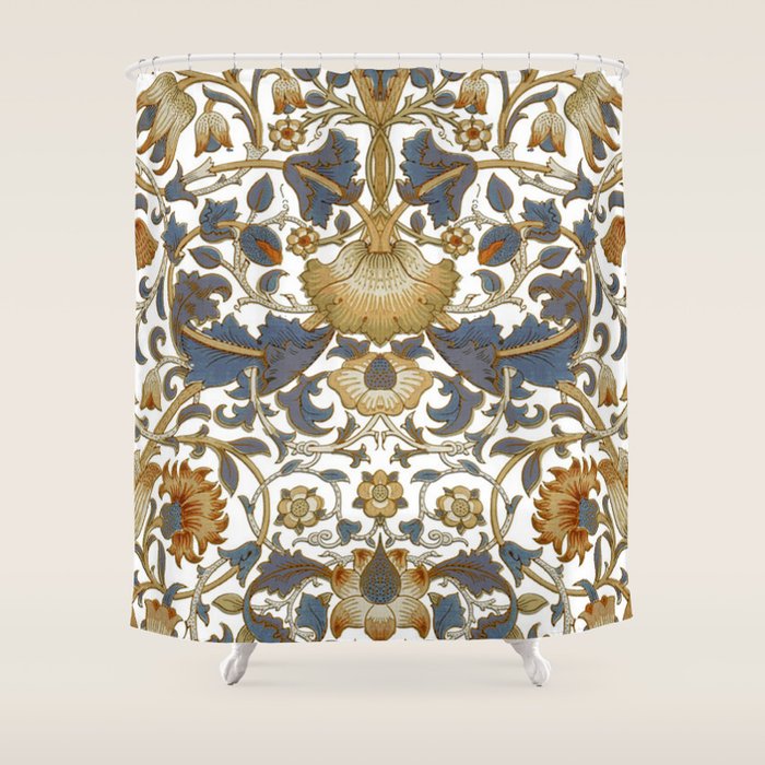 William Morris Vintage Lodden Blue Gold Shower Curtain Gallery Image 1