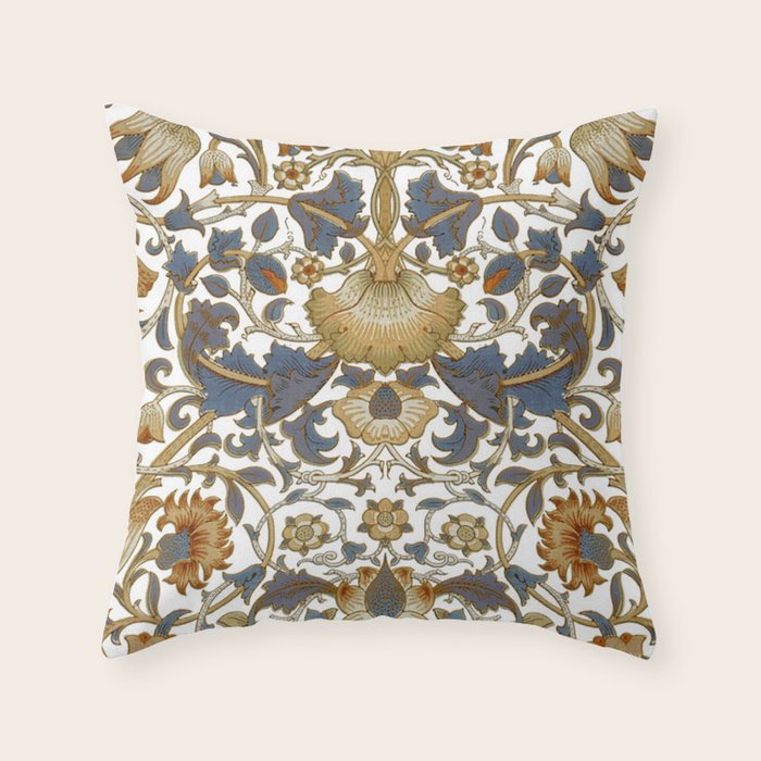 William Morris Vintage Lodden Blue Gold Throw Pillow Gallery Image 1