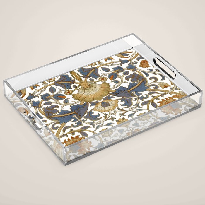 William Morris Vintage Lodden Blue Gold Acrylic Tray Gallery Image 1