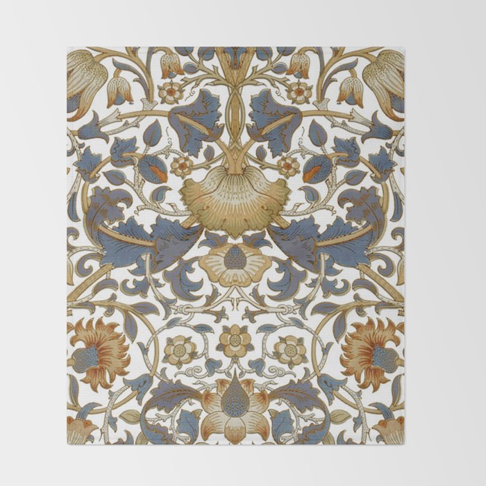 William Morris Vintage Lodden Blue Gold Throw Blanket Gallery Image 2