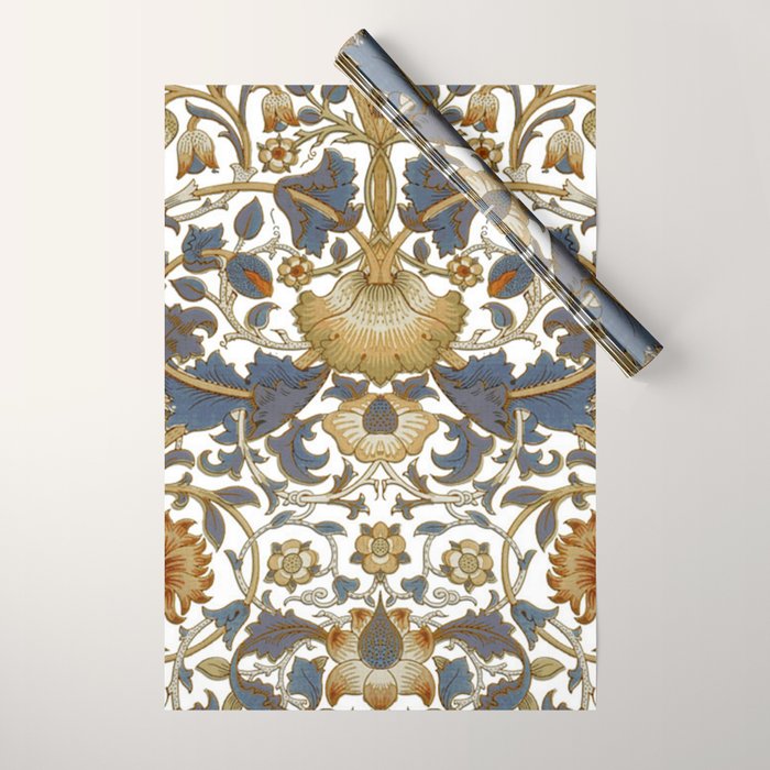 William Morris Vintage Lodden Blue Gold Wrapping Paper Gallery Image 1