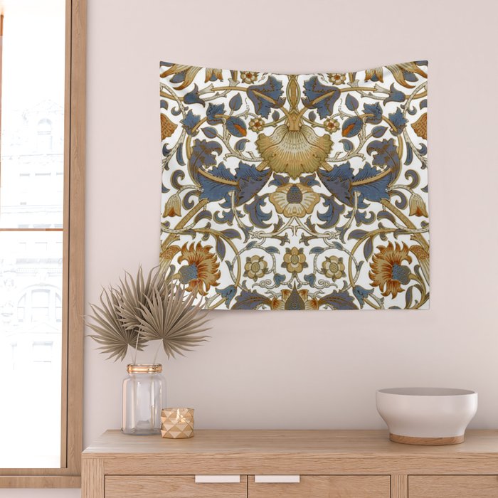 William Morris Vintage Lodden Blue Gold Wall Tapestry Gallery Image 2