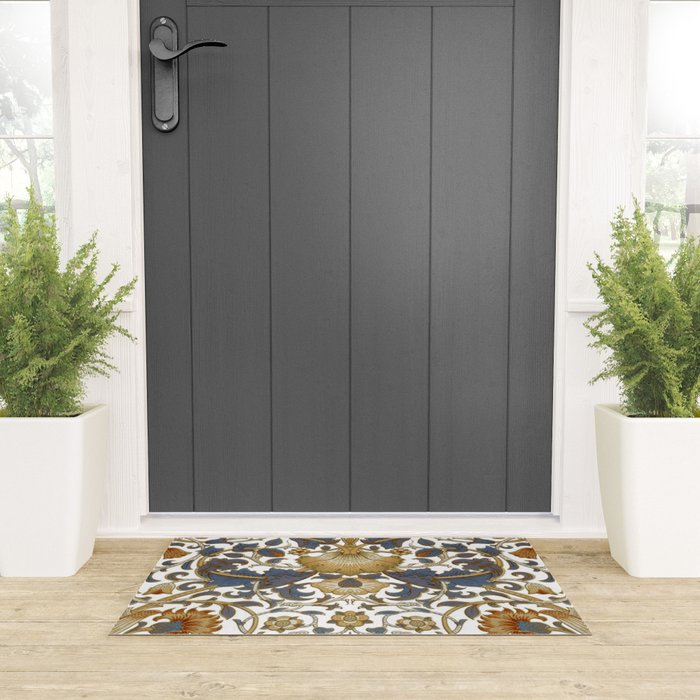 William Morris Vintage Lodden Blue Gold Welcome Mat Gallery Image 3