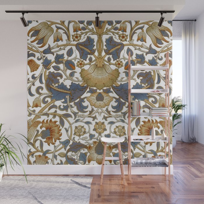 William Morris Vintage Lodden Blue Gold Wall Mural Gallery Image 1