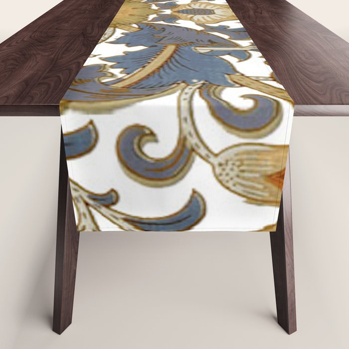 William Morris Vintage Lodden Blue Gold Table Runner Gallery Image 1