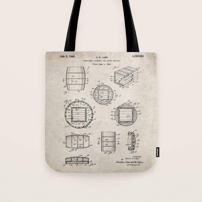 Whisky Barrel Patent - Whisky Art - Antique Tote Bag Gallery Image 1