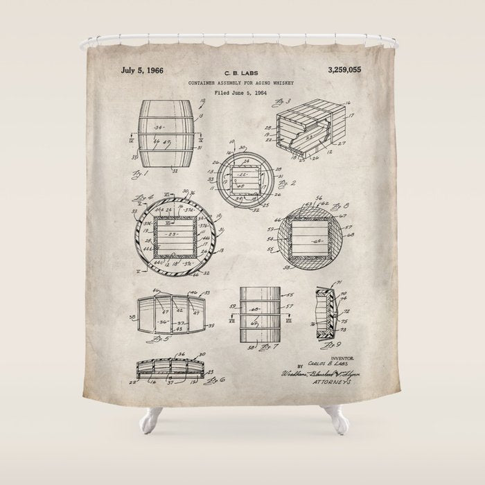 Whisky Barrel Patent - Whisky Art - Antique Shower Curtain Gallery Image 1