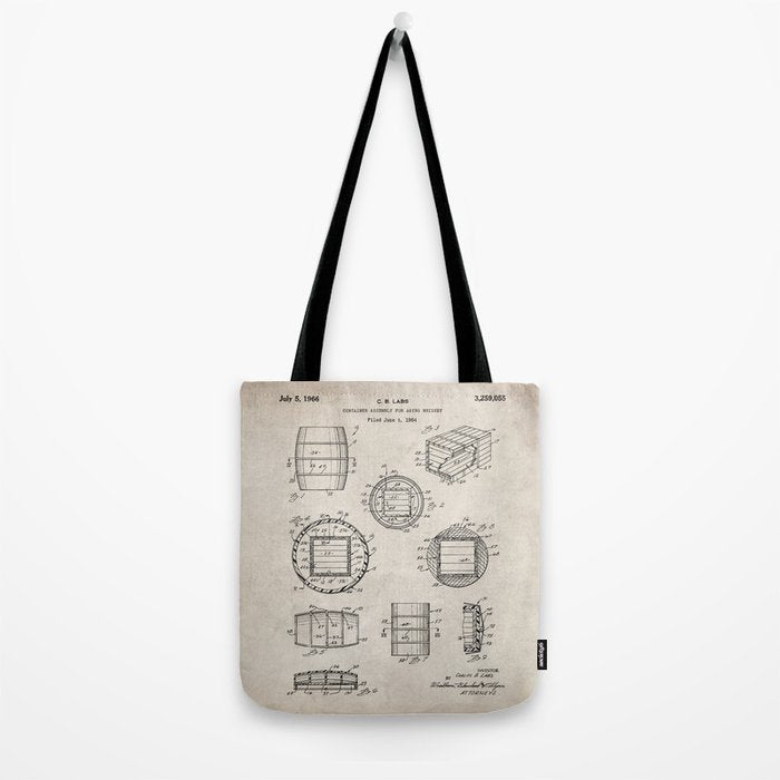 Whisky Barrel Patent - Whisky Art - Antique Tote Bag Gallery Image 2