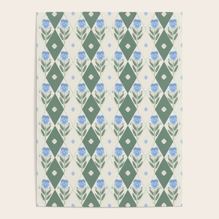 Pansy Diamond Floral Pattern Poster Gallery Image 1