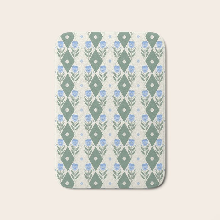 Pansy Diamond Floral Pattern Bath Mat Gallery Image 1