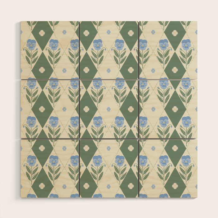 Pansy Diamond Floral Pattern Wood Wall Art Gallery Image 1