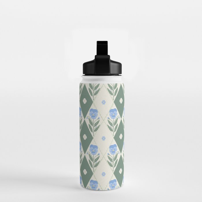 Pansy Diamond Floral Pattern Water Bottle Gallery Image 2