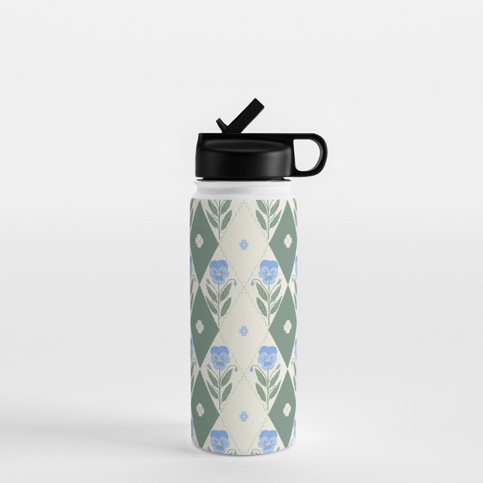 Pansy Diamond Floral Pattern Water Bottle Gallery Image 1