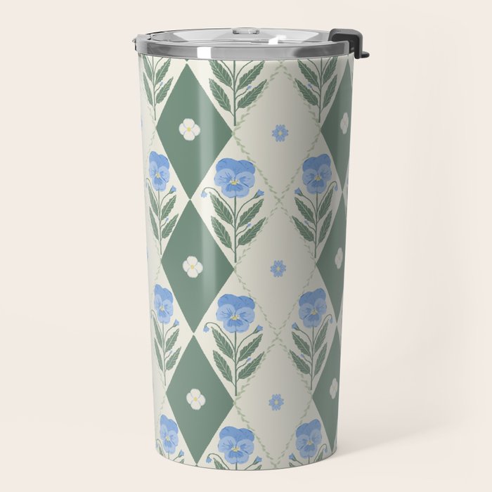 Pansy Diamond Floral Pattern Travel Mug Gallery Image 2