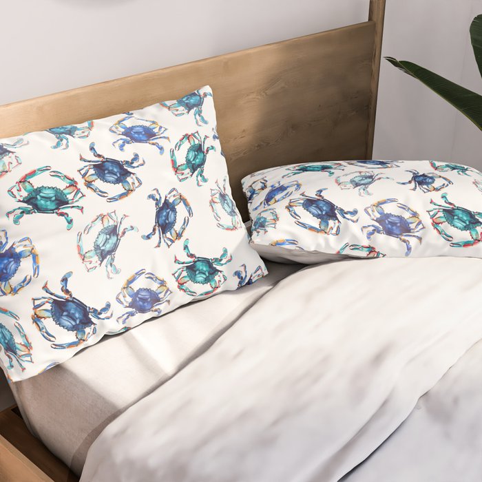 Watercolor Blue Crab Pillow Sham Gallery Image 2