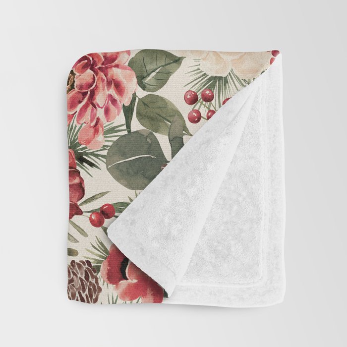Vintage Christmas Floral Throw Blanket Gallery Image 3